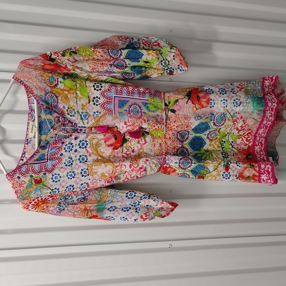 TOLANI GORGEOUS COLORFUL MIXED PRINTED TUNIC TOP with DETACHABLE SLIP SIZE SMALL - Picture 8 of 8